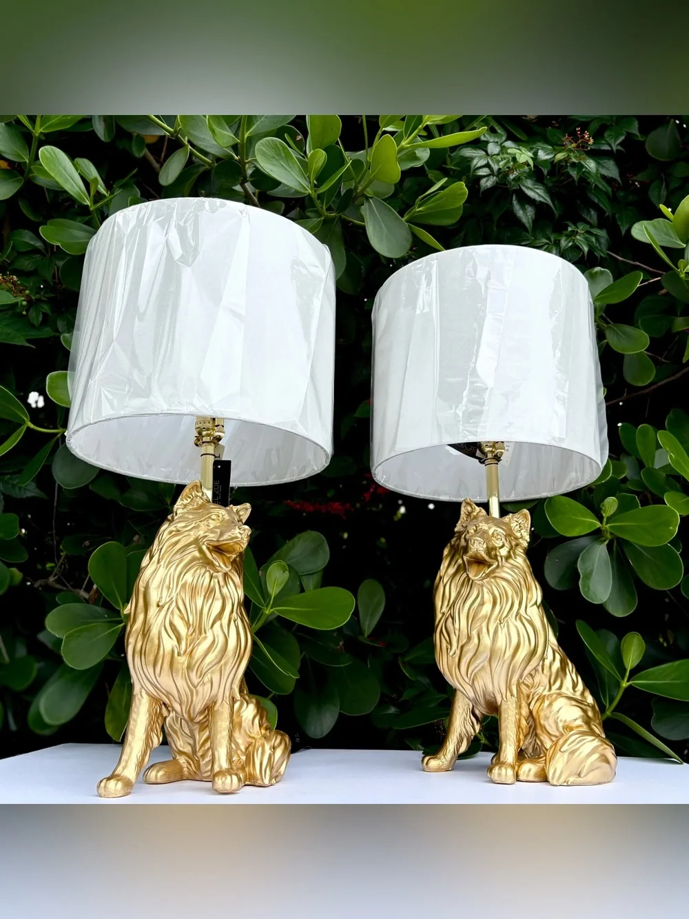 Rachel Zoe Gold Collie Dog Lamp Lassie Shepard 25” (on right) Figure Statue